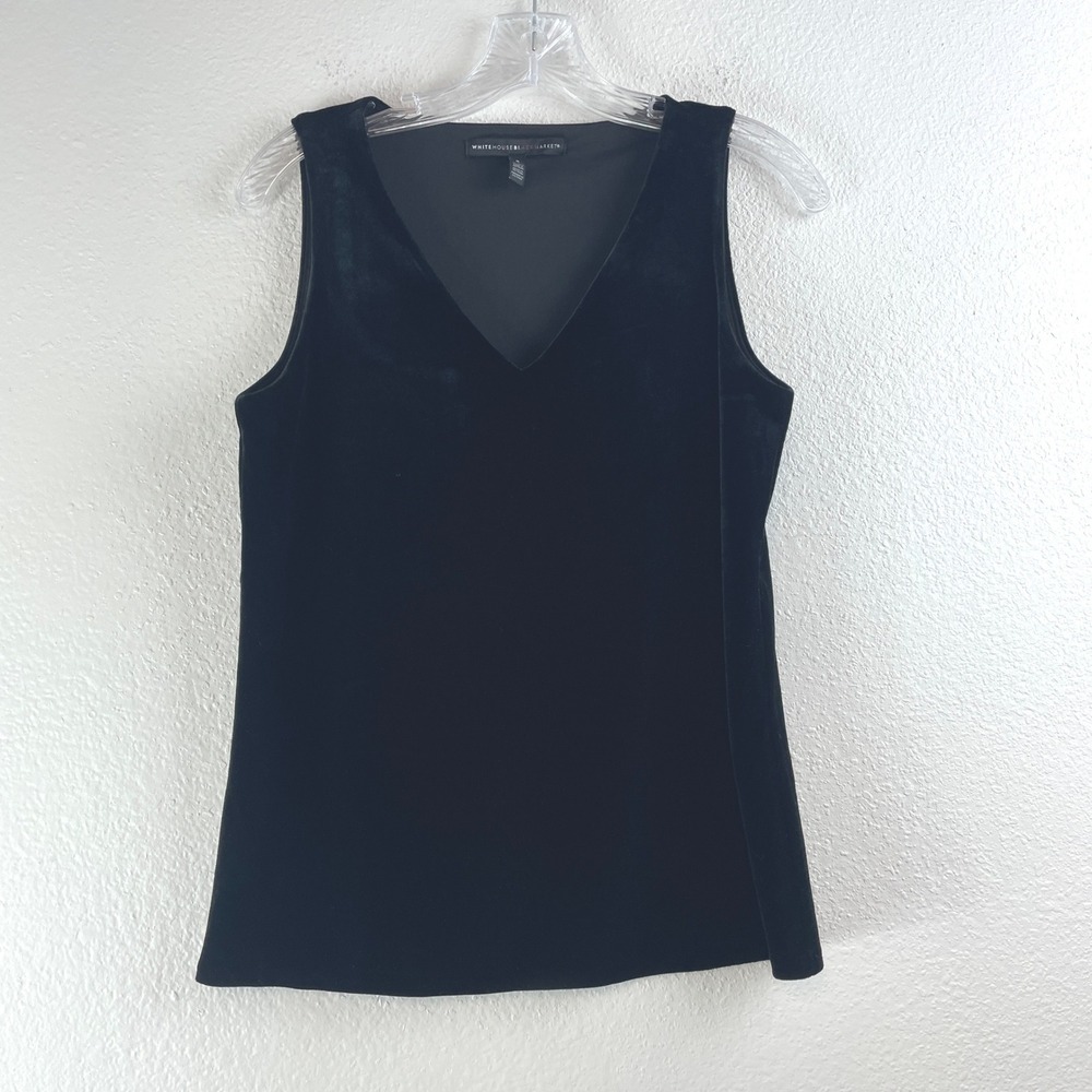 White House Black Market Black Velvet V-Neck Tank Top Sleeveless Blouse Small